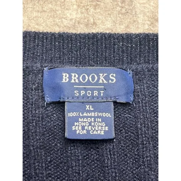 Vintage 90's Brooks Sport Navy Blue Lambs Wool V-Neck Sweater Vest Size XL - Picture 4 of 7